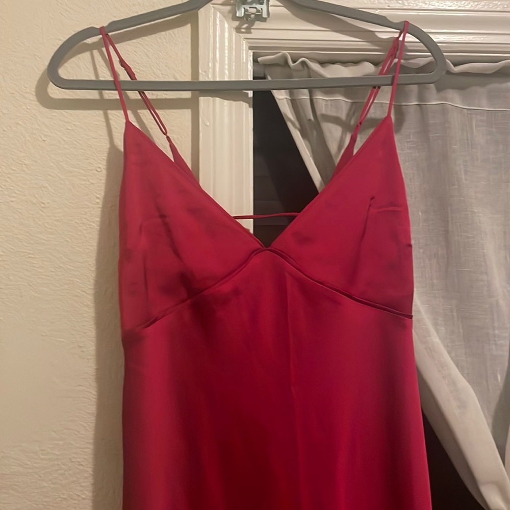 Abercrombie Satin Slip Midi Dress red
